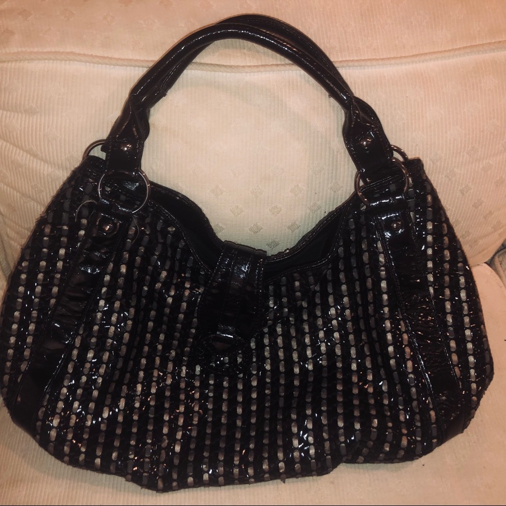 Big Buddha woven handbag black/gold